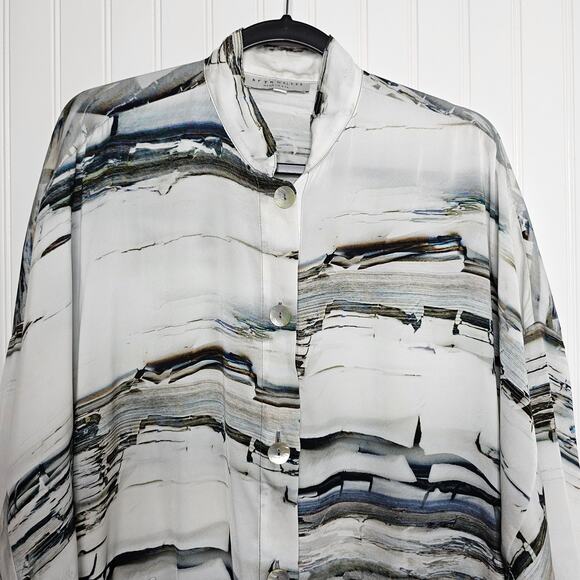 Bryn Walker Women's Silver Printed Danuta Jacket Size Large Oversized Lagenlook - Picture 4 of 11